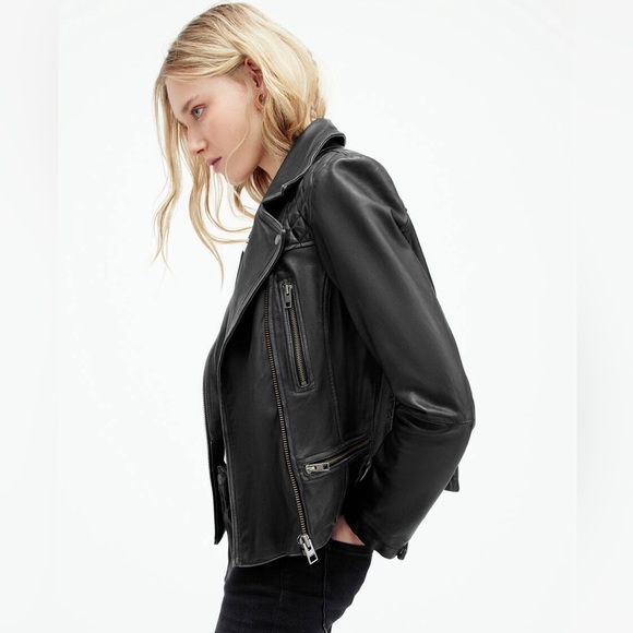 All Saints Cargo Distressed Leather Biker Jacket - Picture 3 of 9